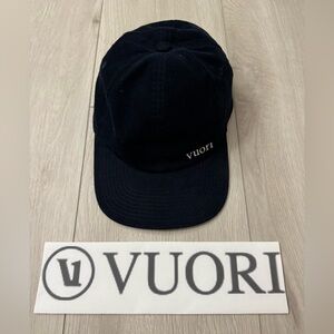 VUORI Performance Corduroy Navy Hat simple text logo embroidered in white - NWOT